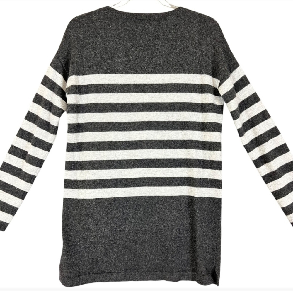Orvis Women 100% Cashmere Crew Neck Sweater Tunic Size L Gray Striped Soft Comfy - Picture 10 of 10